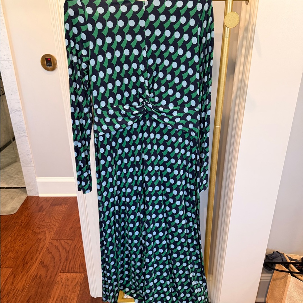 Boden Green and Blue Patterned Long Sleeve Dress